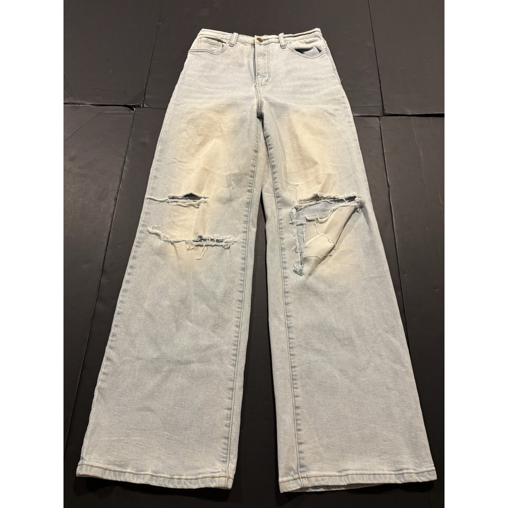 Vibrant M.I.U. Light Wash Distressed Wide Leg Jeans Size 7